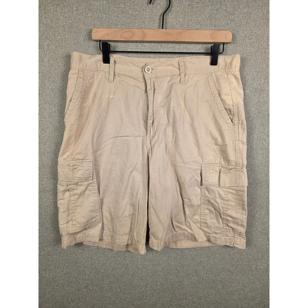 Bugle Boy Mens Khaki Cargo Shorts Tan Cotton Twill Multi Pocket Size 36 Utility